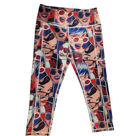 CVG leggings Comic Print pop art Medium Capri workout pants fitness gym wear - Picture 1 of 4